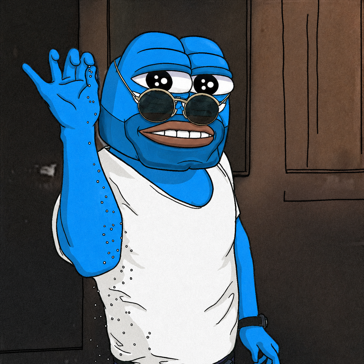 Blue INTERN wearing round glasses and seasoning dinner